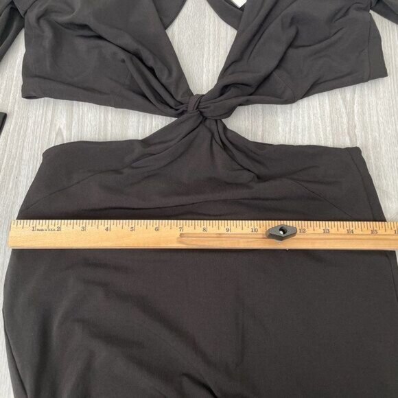 Nookie Jewel Long Sleeve Cut Out Waist Open Back Side Slit Formal Gown Black XL - Picture 12 of 12